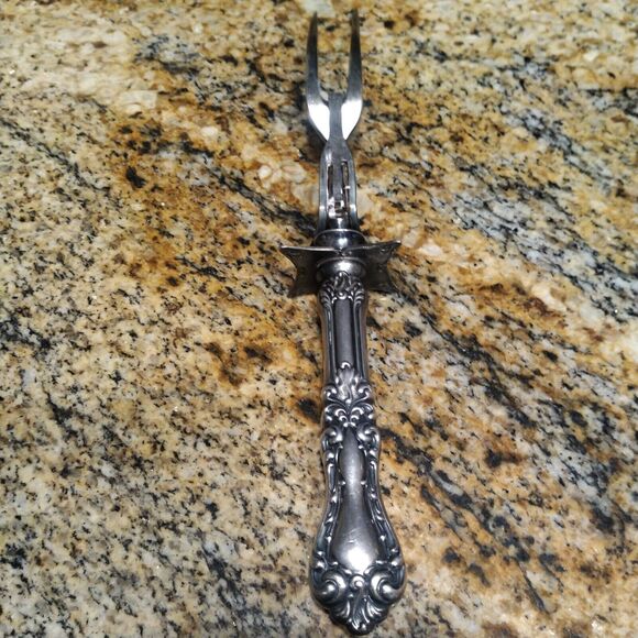 Vintage Unknown Silver Steak Carving Fork Flatware Hollow Handle - Picture 4 of 6